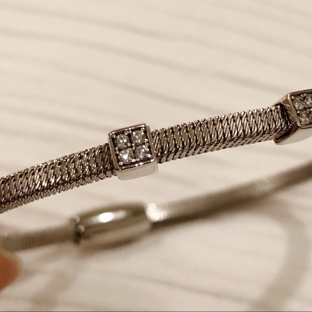 Sterling Silver Bangle with Small Diamond Accents